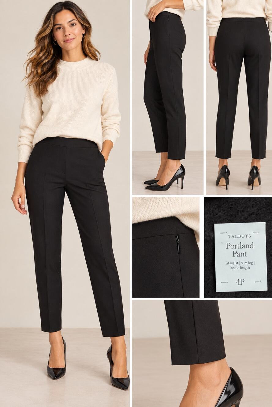 NWT Talbots Portland Pant 4P Black Slim Ankle Career Stretch Pants